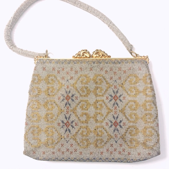 MICHEL SWISS Vintage Micro Bead 
Evening Bag Made in France, silver/gold - Picture 2 of 8